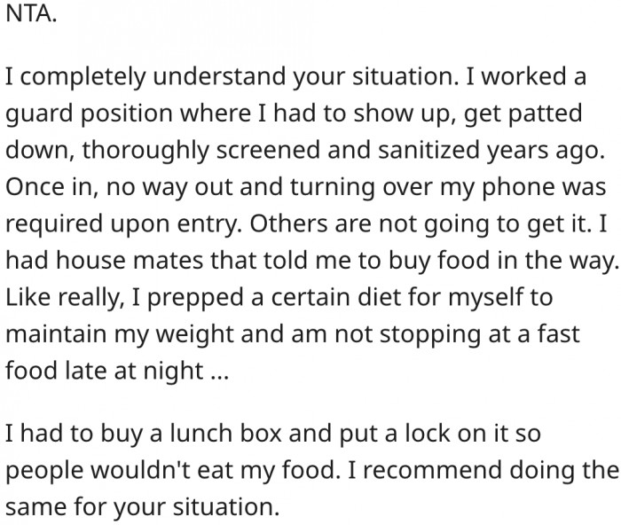 12. He should purchase a lunchbox with a lock to put an end to this behavior.