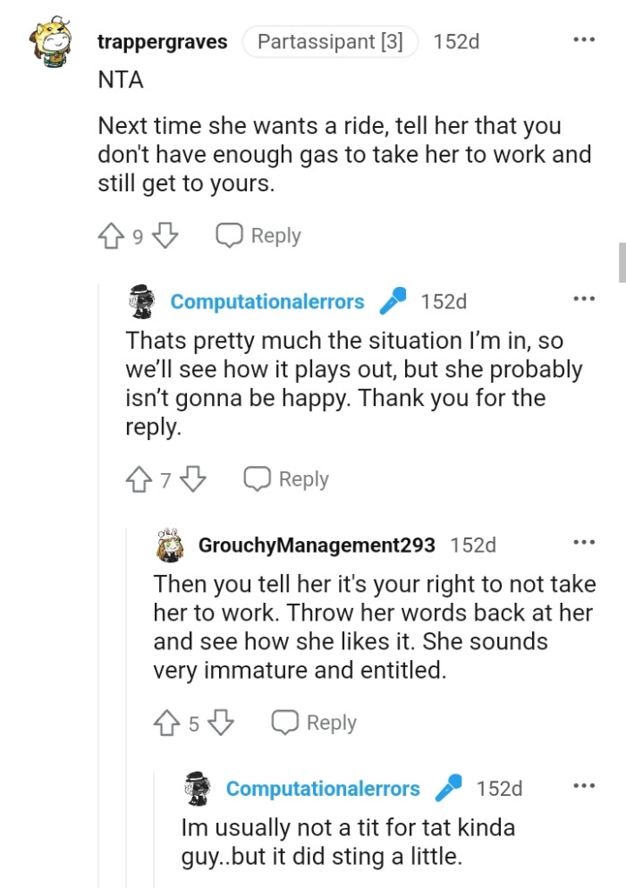 Telling her that's not enough gas