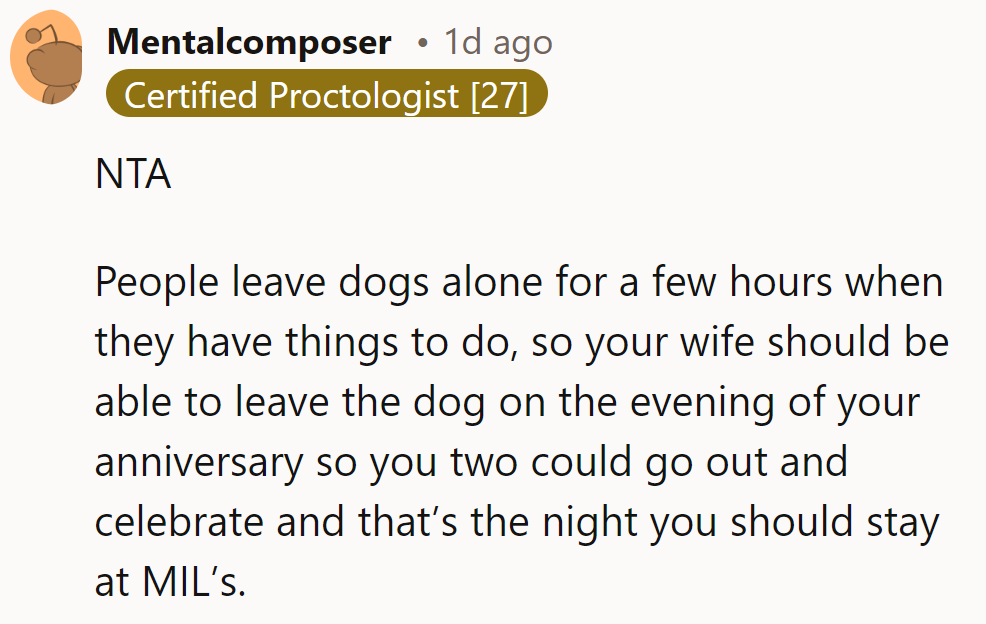 NTA - Dogs can wait; his anniversary shouldn't. Celebrate first, then dog-sit for MIL.