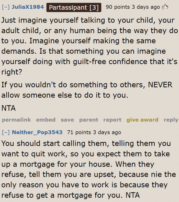 Maybe It's Time for the OP to Quit Work and Demand Money from Her Parents—An Eye for an Eye