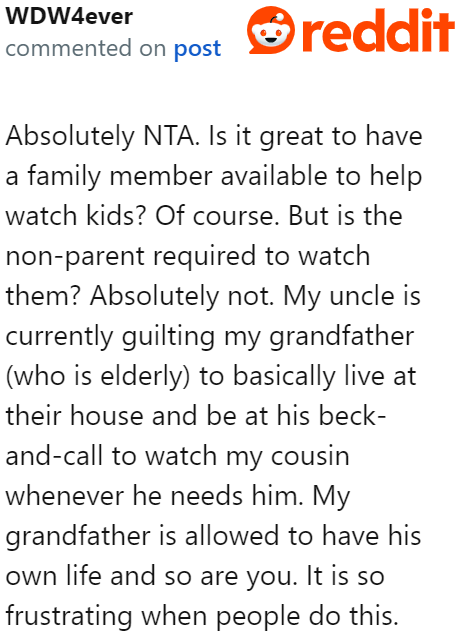 The daughter needs to understand that it's not her mom's duty to care for her son.
