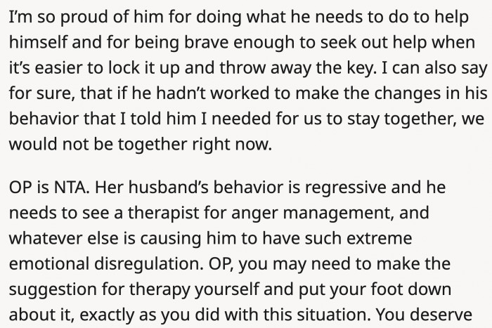 She called out OP's husband's behavior and stated that she is NTA