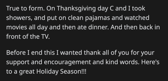 He and his husband had a great Thanksgiving by themselves with a lot of things to be grateful for!