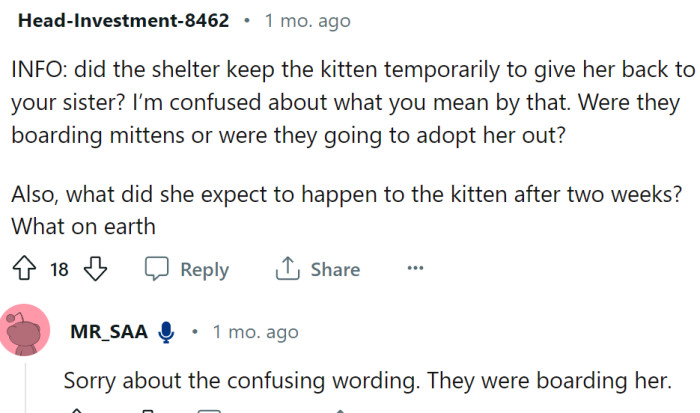 OP says that the cat was boarded.