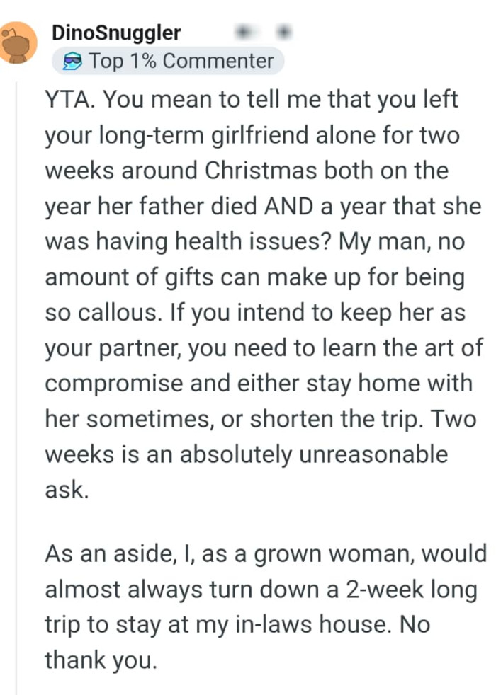 No amount of gifts can make up for being callous