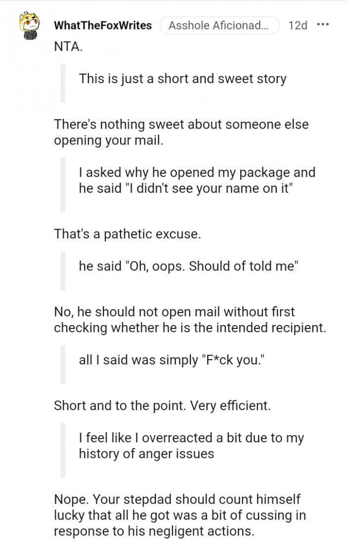 There's nothing sweet about opening another person's mail