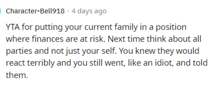 She put everyone in her life in a very awkward and terrible situation, honestly, and she should feel bad.