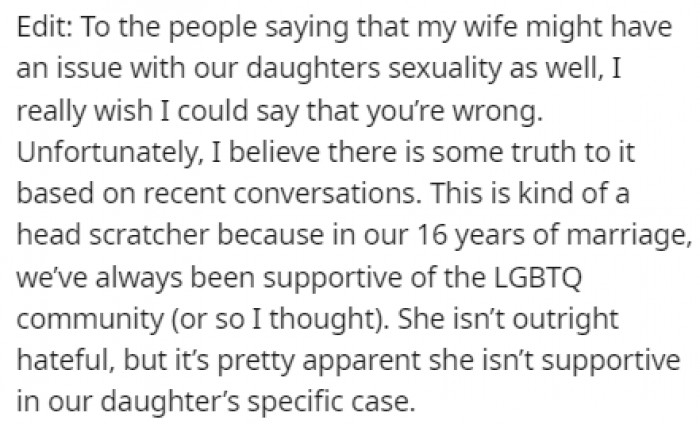 OP agrees with the people of Reddit who said that his mother-in-law isn't the only one who has issues with the daughter having a girlfriend