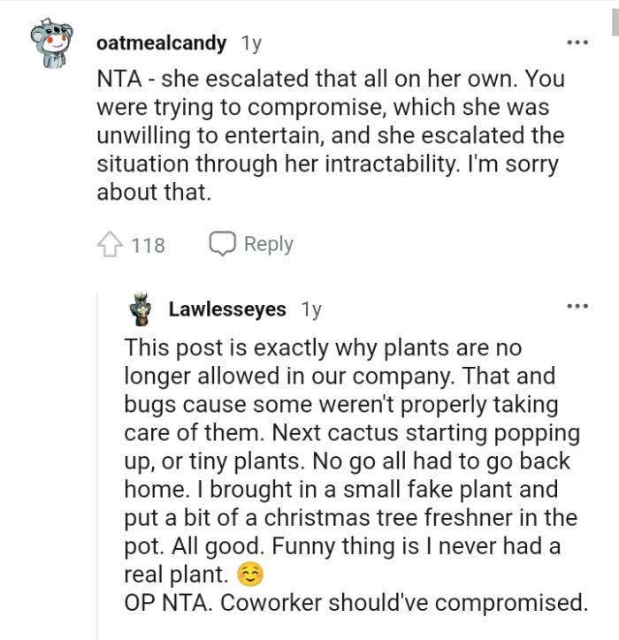 OP's coworker clearly escalated the whole situation due to her lack of flexibility