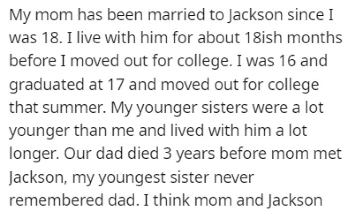 OP's Father Passed Away, and Three Years Later, His Mom Met Jackson