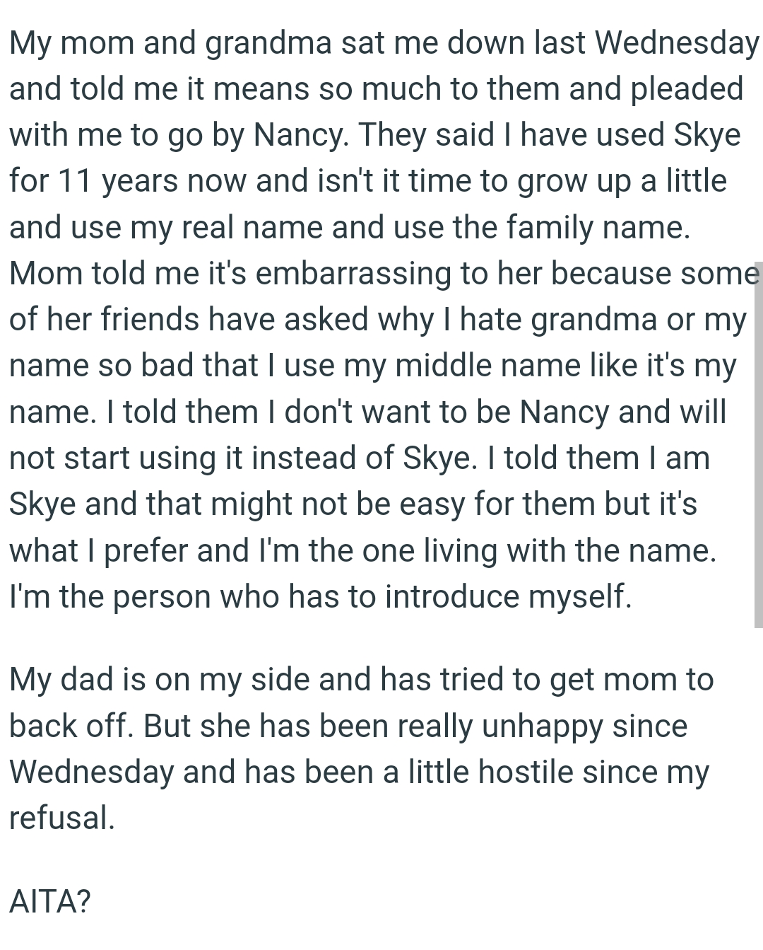 OP has used Skye for 11 years and it's time to grow up a little