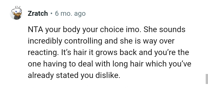 The OP's the one dealing with long hair he doesn't want