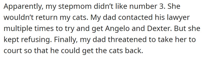 But the stepmother didn't like the one for cats: