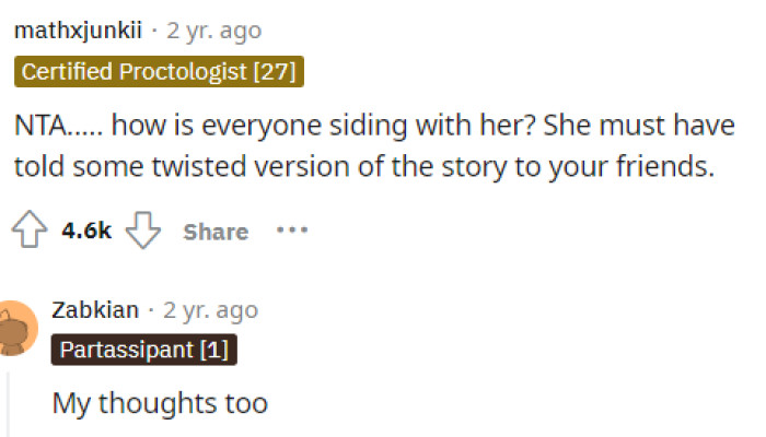 We Don't Understand How Everyone Else Is Siding with Her Either, but We Do Know That OP Is Not the AH in This Situation.