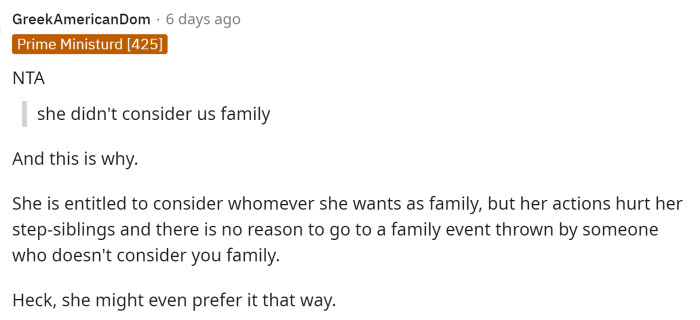 I think that a lot of people voted NTA, but really there is NAH because everyone is free to do whatever they want on both sides of this situation.