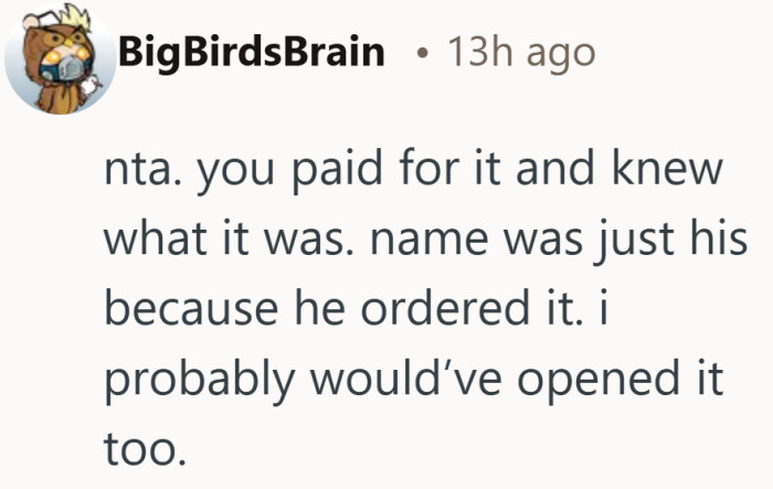 From this perspective, the name on the label was just part of how the order was placed.