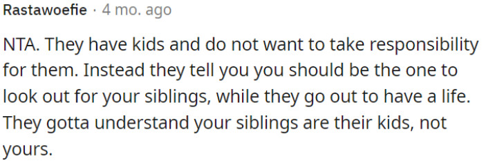 The parents need to realize that the care of the kids is their responsibility, not OP's.