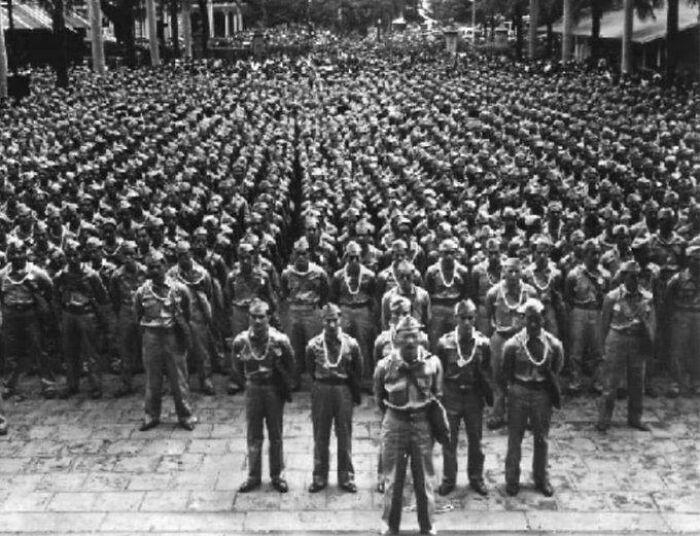 "The Most Decorated Unit of World War II…the 442nd Regimental Combat Team, Made Up of Japanese Americans, Fought in the Naples-Foggia Campaign, Rome-Arno Campaign, Rhineland—21 Medals of Honor—52 Distinguished Service Crosses—560 Silver Stars—Over 4,000 Bronze Stars—Over 4,000 Purple Hearts."
