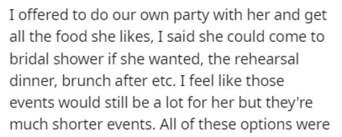 OP had the idea of having a different party just for her