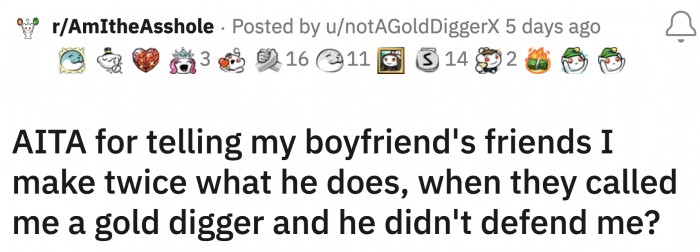 One of her boyfriend's friends couldn't help it and asked OP what she did for a living
