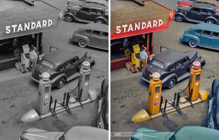 Gas Station, Chicago, Illinois. Photographed by John Vachon in July 1941.