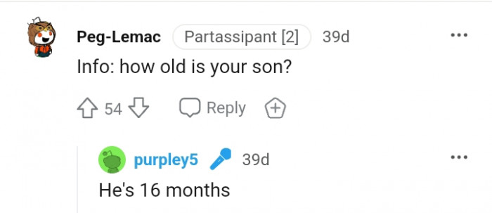 The OP's son is 16 months old