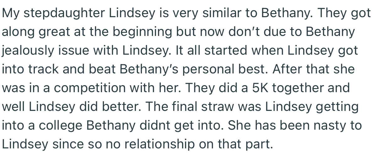 OP Discovered That the Relationship Between Bethany and Lindsey Turned Sour After Bethany Started Getting Jealous Over Lindsey’s Achievements