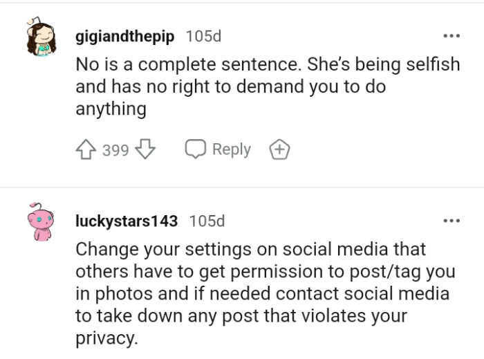 No is actually a complete sentence, and the MIL is just being selfish