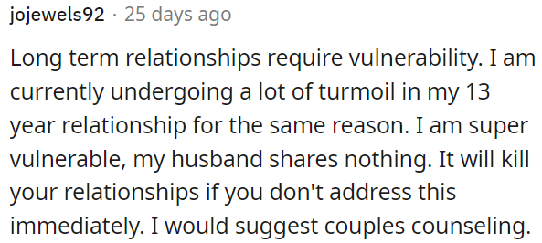 Long-term relationships need openness.