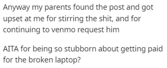 OP's parents saw the post and became upset with OP