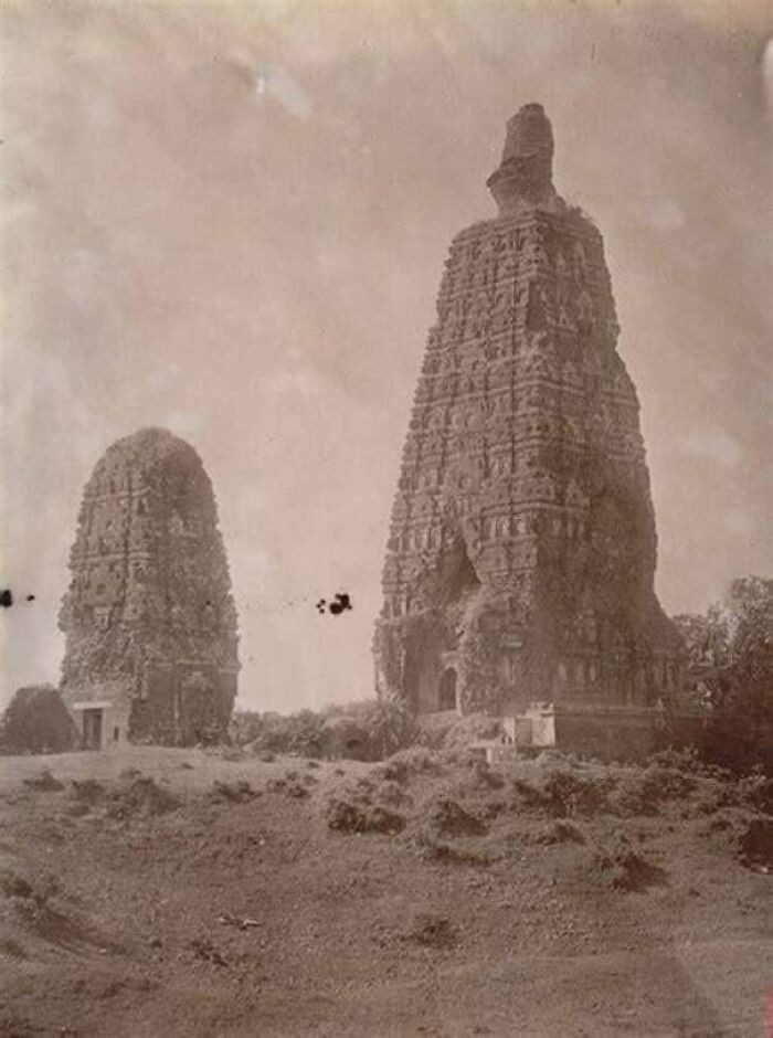 "Picture Of Mahabodhi Temple Before (1879) vs. During (1883) vs. After (1899) Its Restoration, It Is The Site Where Gautam Buddha Attained Enlightenment"