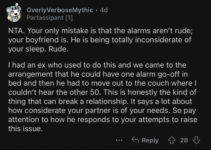 The alarms are not rude, but the boyfriend is.