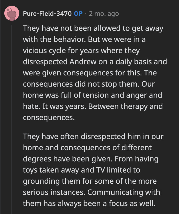 It didn't work. It actually made their home more tense. Their current setup works for all of them.