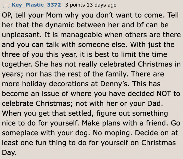 Maybe It's Time to Tell the Mother What Makes the Holidays Suck at Her Place.