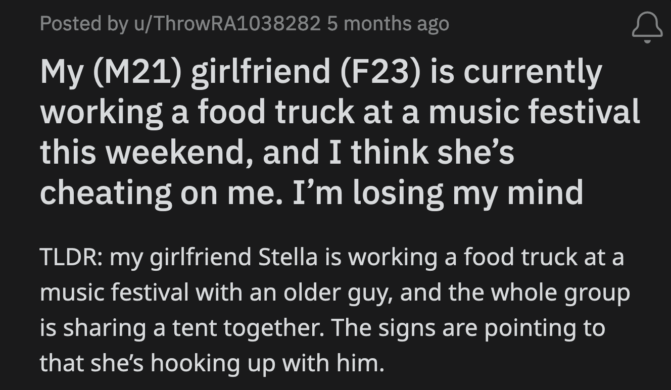 OP spiraled and is convinced Stella should quit her food truck gig.