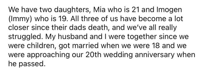 The OP says her husband was her soul mate.