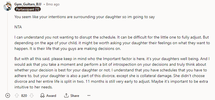 Please Keep in Mind Who the Important Factor Is Here: It's Your Daughter's Well-Being
