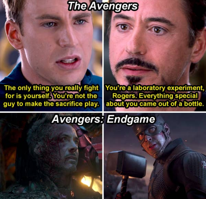 25. Steve and Tony both prove each other wrong in 'Avengers: Endgame', years after their fight in 'The Avengers'