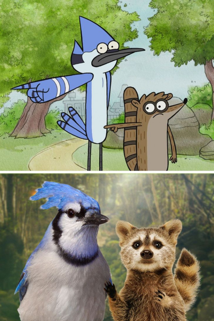 7. Rigby and Mordecai from Regular Show compared to how they would look in this universe.