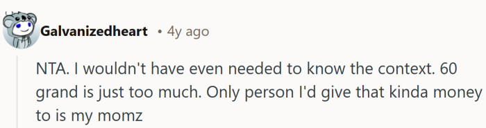 A quick reality check that for most people, sixty grand sits firmly in the family only category.