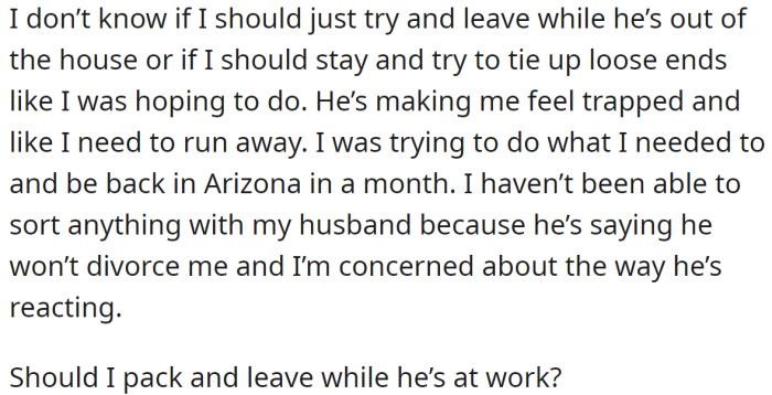 So, She's Thinking of Leaving While He Is at Work: