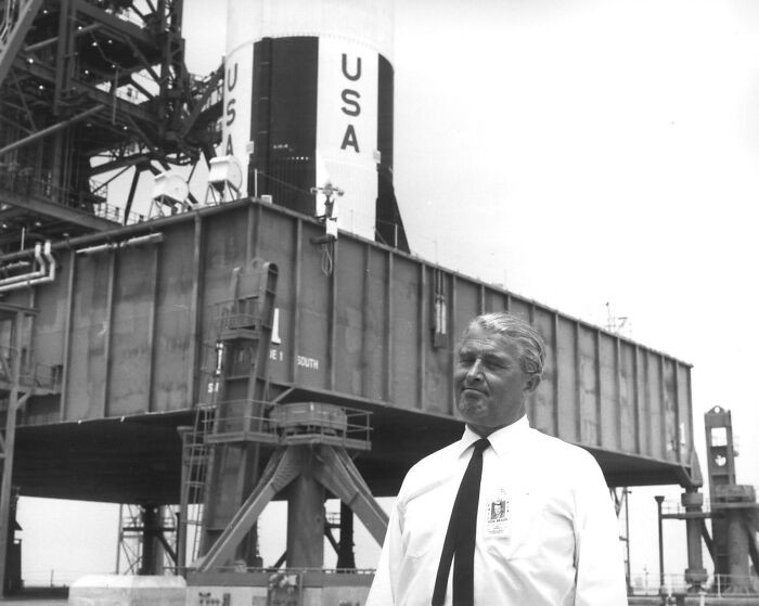 "Dr. Wernher Von Braun With The Apollo 11 Saturn V Launch Vehicle"