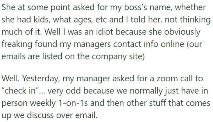 OP's MIL somehow obtained OP's manager's contact information, and her manager requested an unusual Zoom call