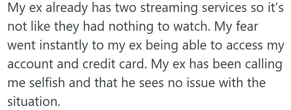 Her concern wasn’t about shows or sharing—it was about trust and financial safety after years of tension.