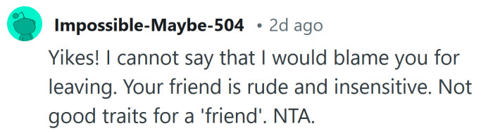 Two people separated after an inappropriate joke, one left behind