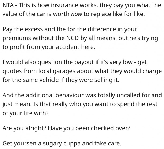 7. Her fiancé is trying to take advantage of her accident.