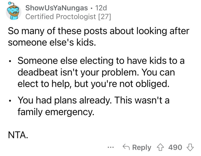 OP is not obliged to help but could if she wishes to.