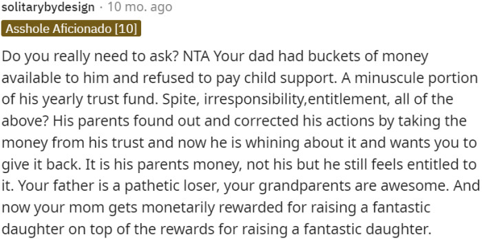 OP's father's behavior is despicable, but her grandparents are amazing.