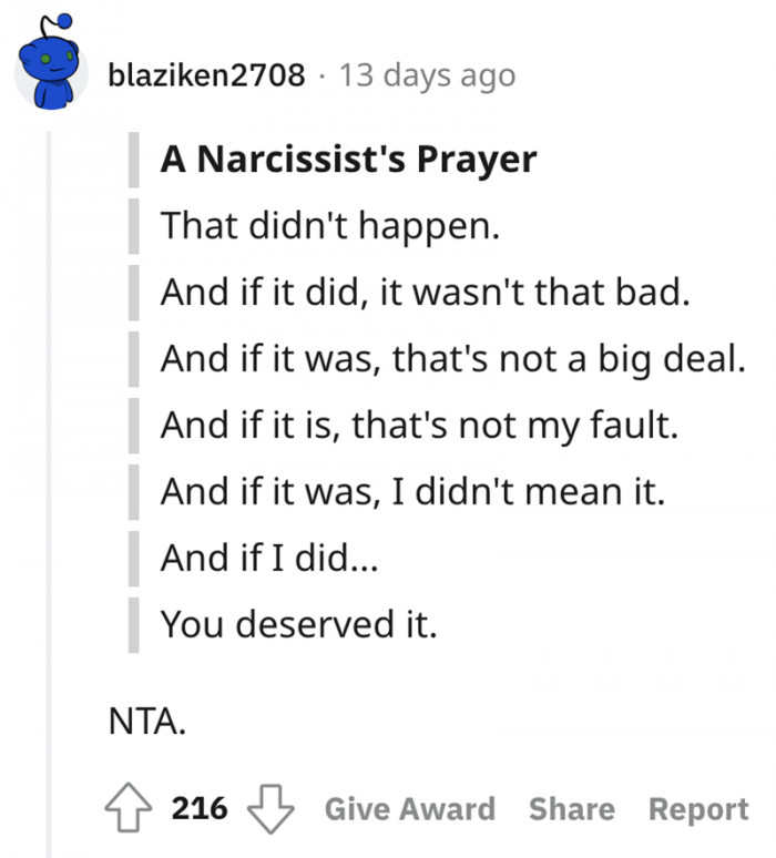 Check out this prayer by narcissists