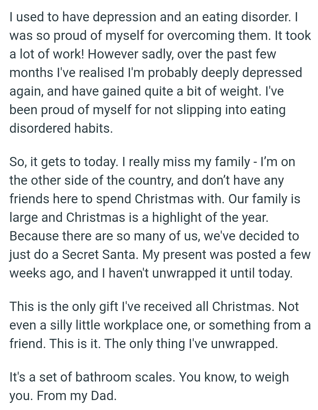 The OP Has Been Proud of Herself for Not Slipping into Eating Disordered Habits